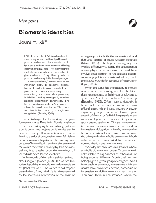 (PDF) Biometric identities