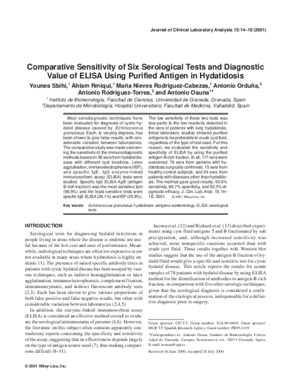 (PDF) Comparative sensitivity of six serological tests and diagnostic ...