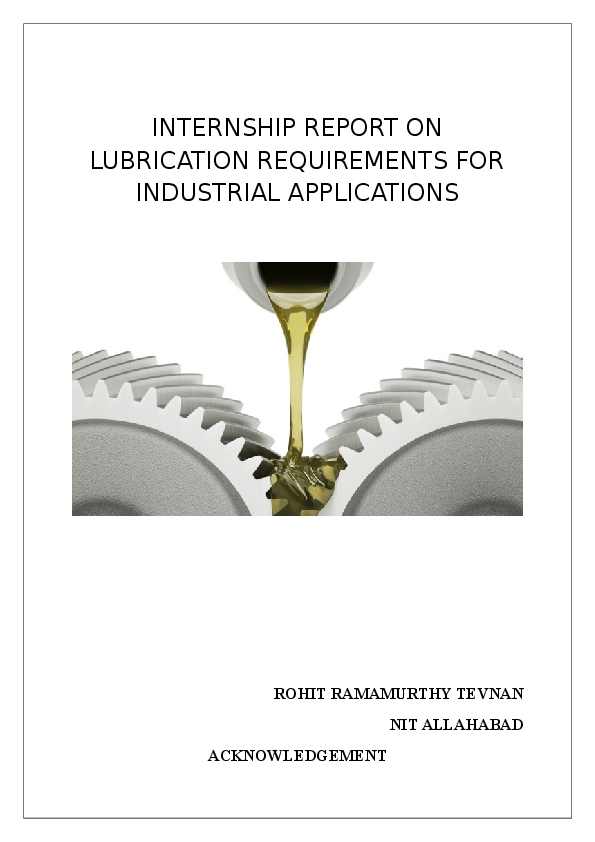 (DOC) INTERNSHIP REPORT ON LUBRICATION REQUIREMENTS FOR INDUSTRIAL