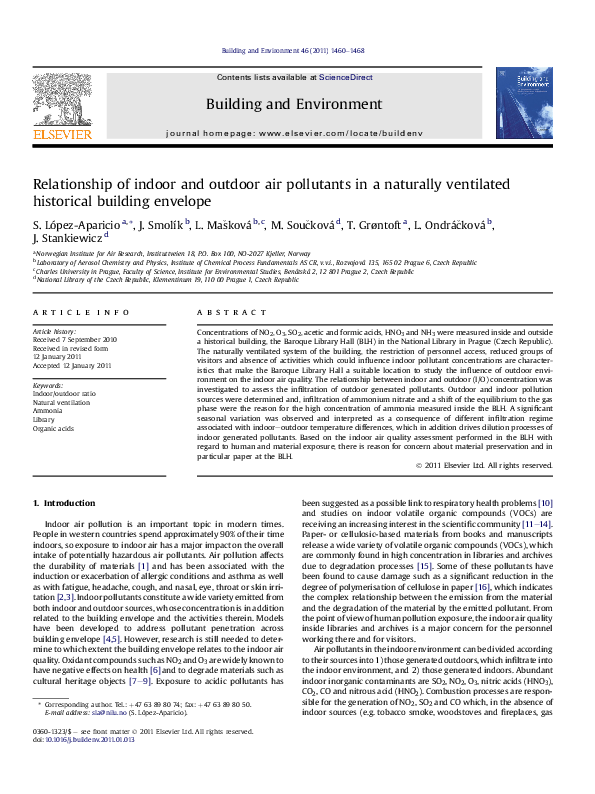 (PDF) Relationship of indoor and outdoor air pollutants in a naturally ...