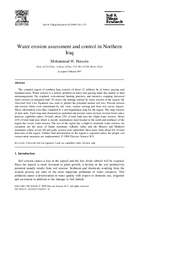 (PDF) Water erosion assessment and control in Northern Iraq Rabar