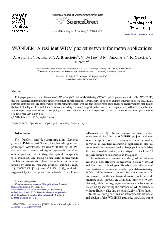 (PDF) WONDER: A resilient WDM packet network for metro applications