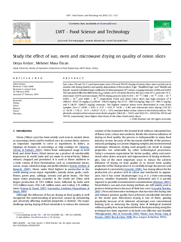 (PDF) Study the effect of sun, oven and microwave drying on quality of ...
