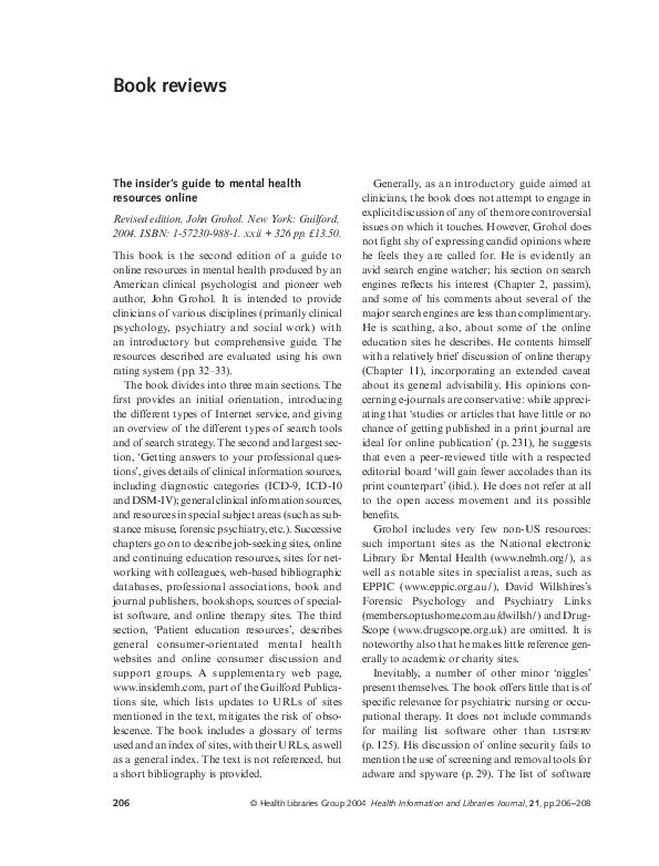 (PDF) The insider's guide to mental health resources online