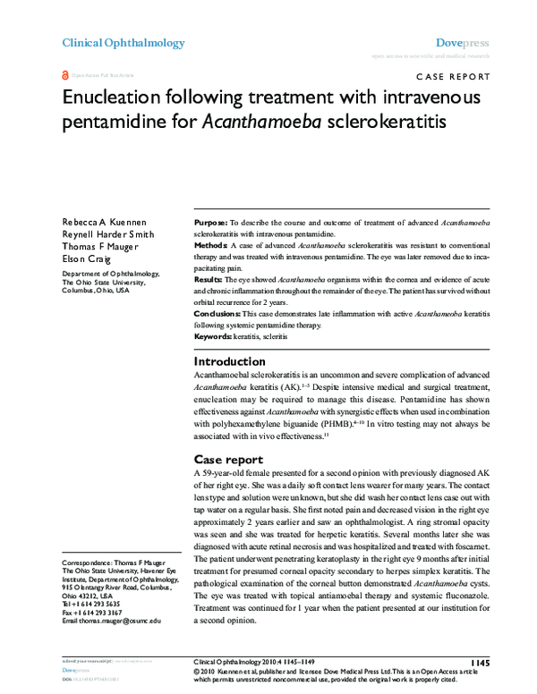 (PDF) Enucleation following treatment with intravenous pentamidine for