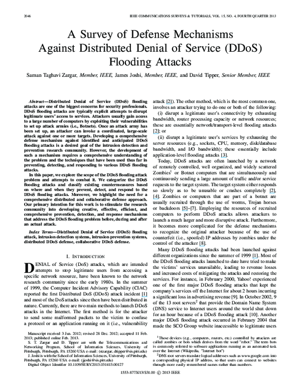 (PDF) A Survey of Defense Mechanisms Against Distributed Denial of ...