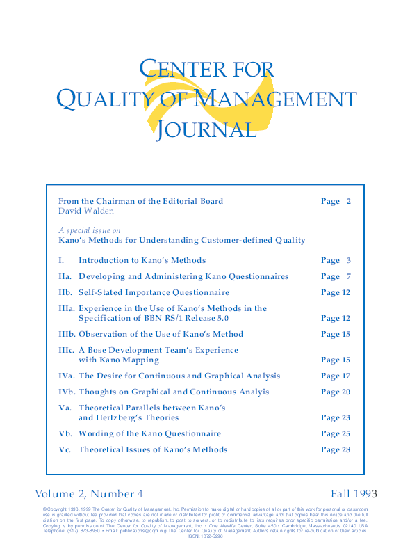 PDF) Kano&rsquo;s method for understanding customer-defined quality