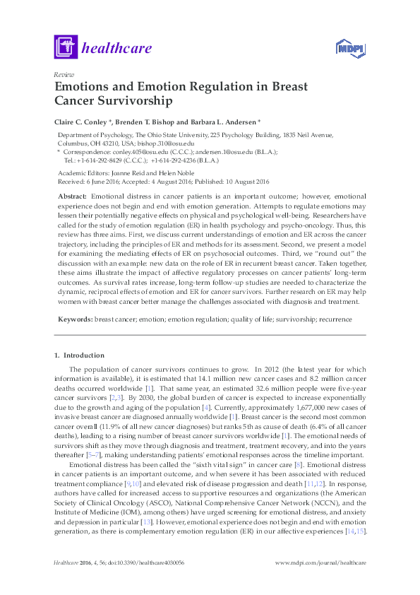(PDF) Emotions and Emotion Regulation in Breast Cancer Survivorship