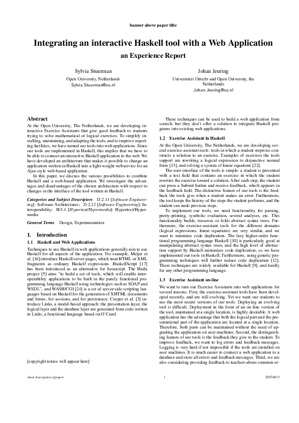 (PDF) Integrating an interactive Haskell tool with a Web Application an ...