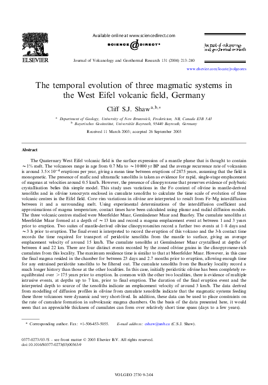 (PDF) The temporal evolution of three magmatic systems in the West ...