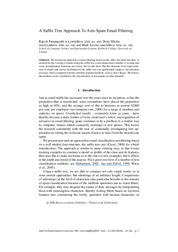 (PDF) A Suffix Tree Approach to Email Filtering