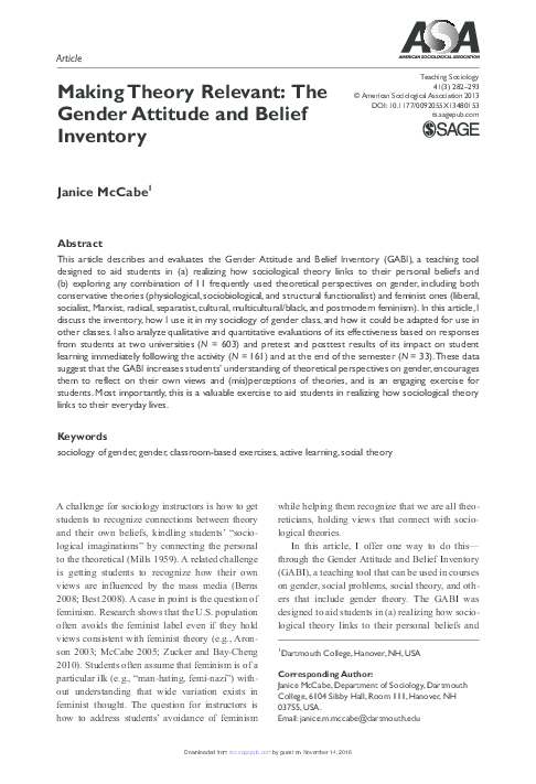 (PDF) Making Theory Relevant: The Gender Attitude and Belief Inventory