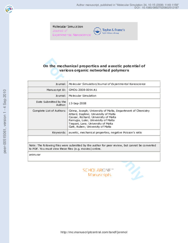 (PDF) On the mechanical properties and auxetic potential of various ...