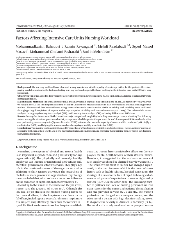 (PDF) Factors Affecting Intensive Care Units Nursing Workload