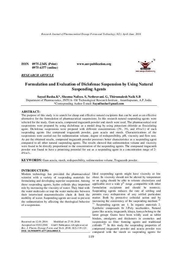 (PDF) Formulation and Evaluation of Diclofenac Suspension by Using