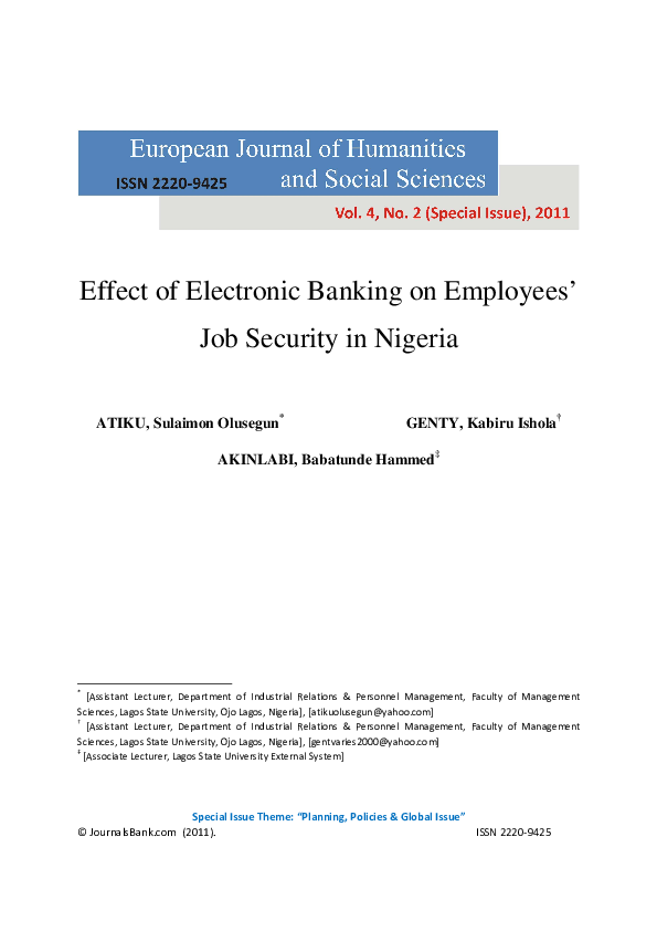 (PDF) Effect of electronic banking on employees' job security in Nigeria