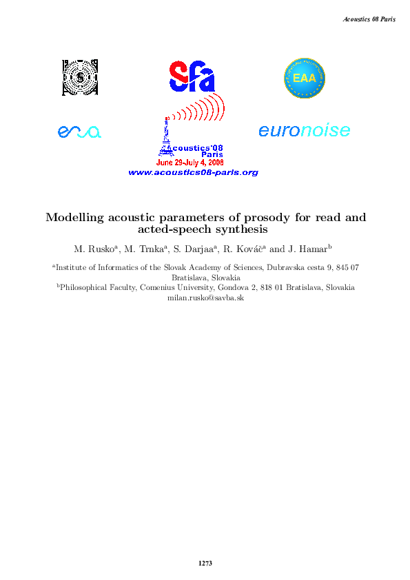 (PDF) Modelling acoustic parameters of prosody for read and acted ...