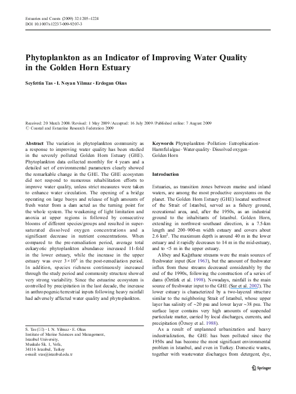 (PDF) Phytoplankton as an indicator of improving water quality in the ...