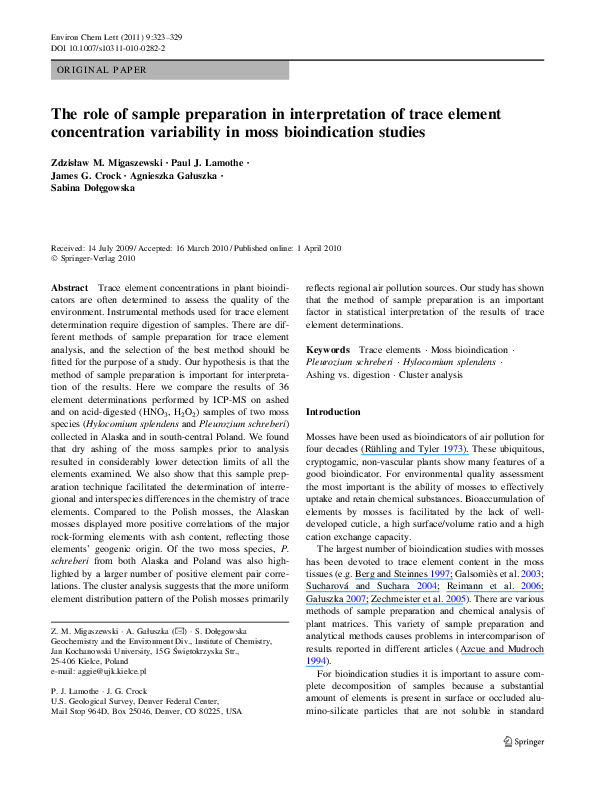 (PDF) The role of sample preparation in interpretation of trace element ...