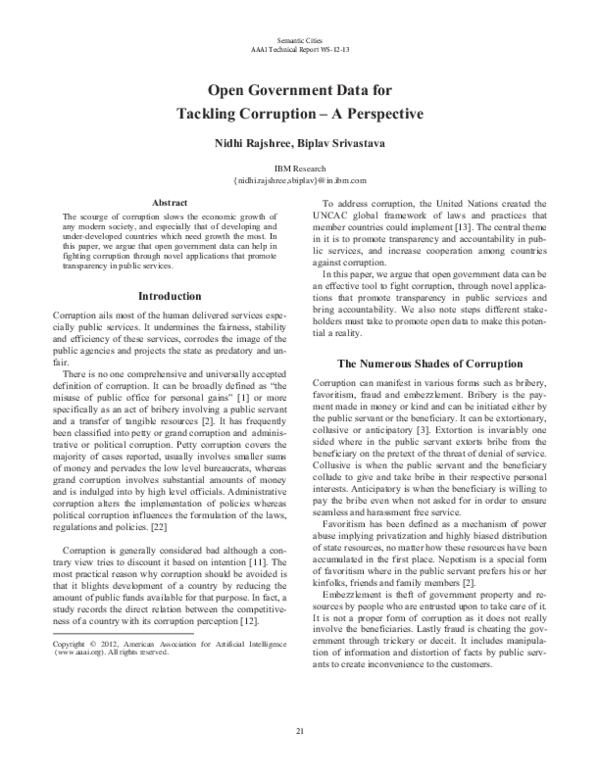 (PDF) Open Government Data for Tackling Corruption–A Perspective