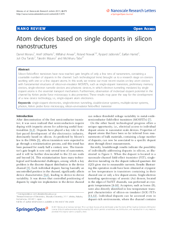 (PDF) Atom devices based on single dopants in silicon nanostructures