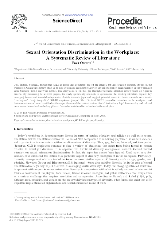 (PDF) Sexual Orientation Discrimination in the Workplace: A Systematic ...
