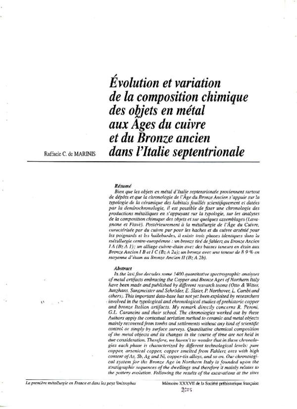 évolution et variation de la composition chimique des objets en métal