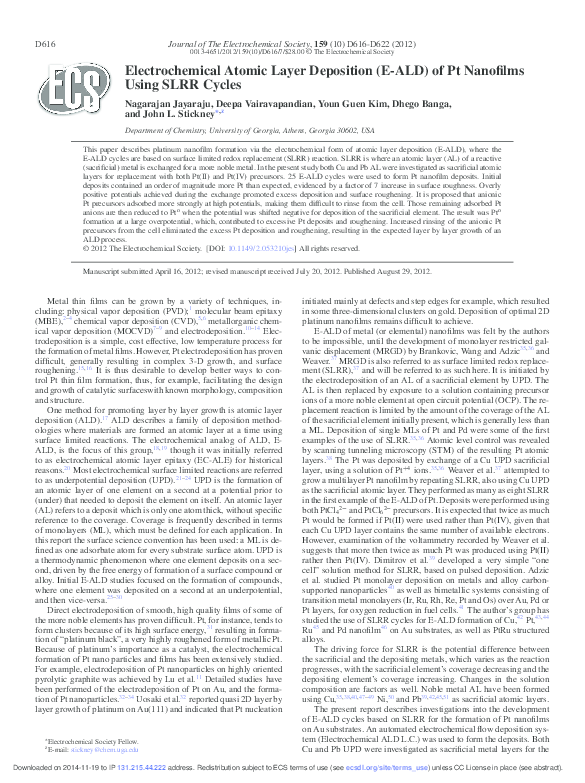 (PDF) Electrochemical Atomic Layer Deposition (EALD) of Pt Nanofilms