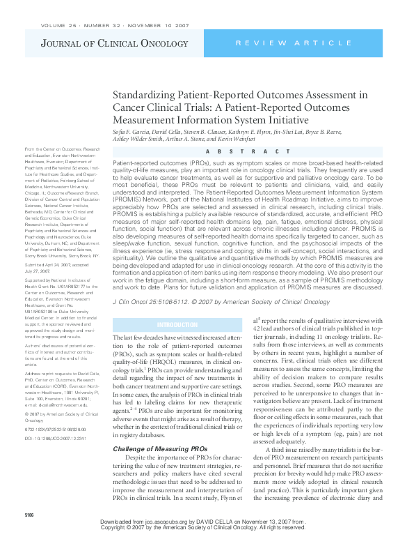 (PDF) Standardizing patient-reported outcomes assessment in cancer ...
