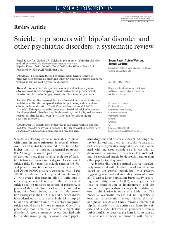 (PDF) Suicide in prisoners with bipolar disorder and other psychiatric ...
