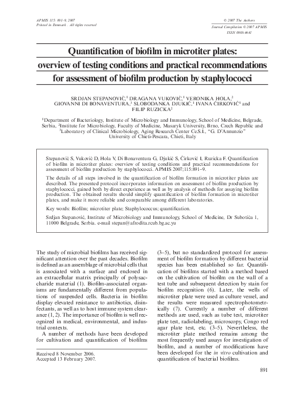 (PDF) Quantification of biofilm in microtiter plates overview of