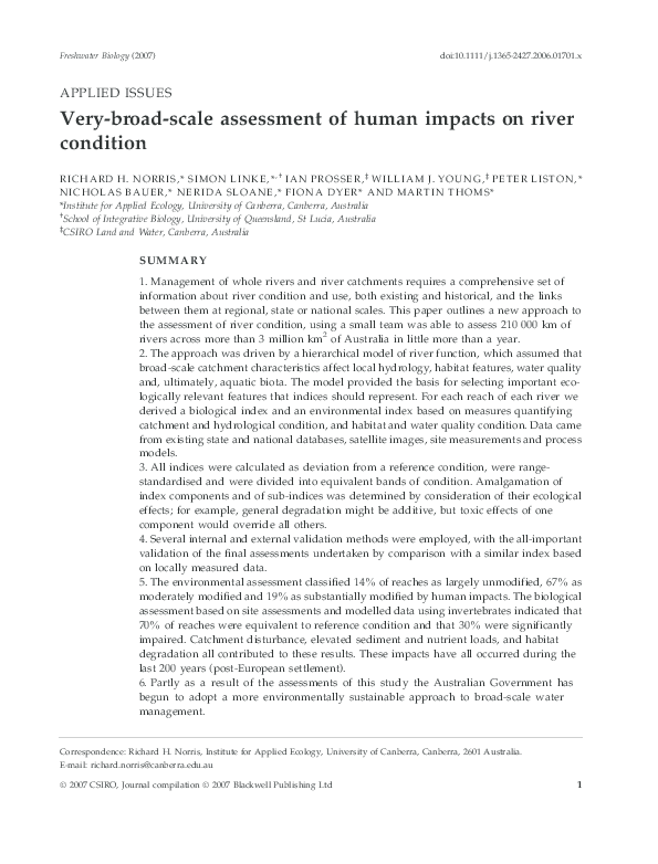 (PDF) Very-broad-scale assessment of human impacts on river condition