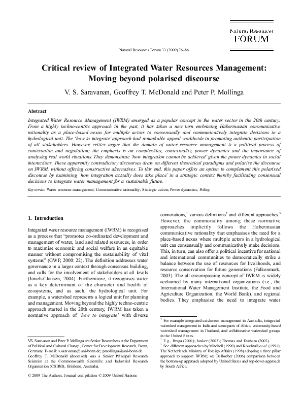 (PDF) Critical Review of Integrated Water Resources Management
