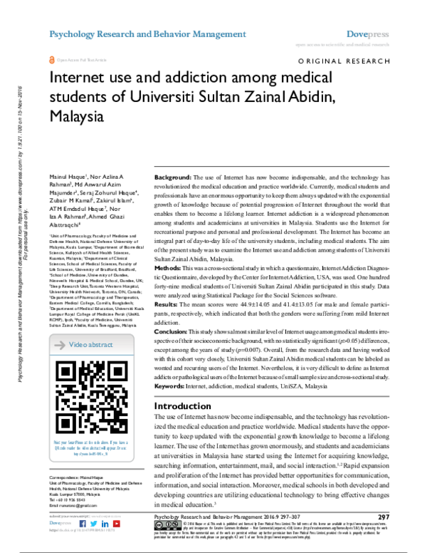 (PDF) Internet use and addiction among medical students of Universiti ...