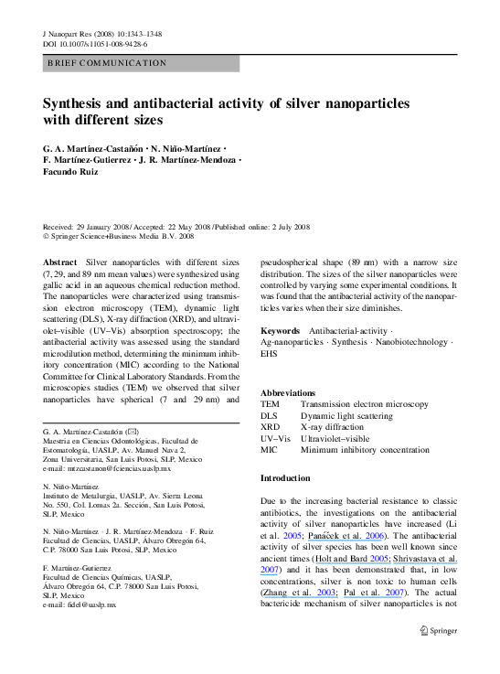 (PDF) Synthesis and antibacterial activity of silver nanoparticles with ...