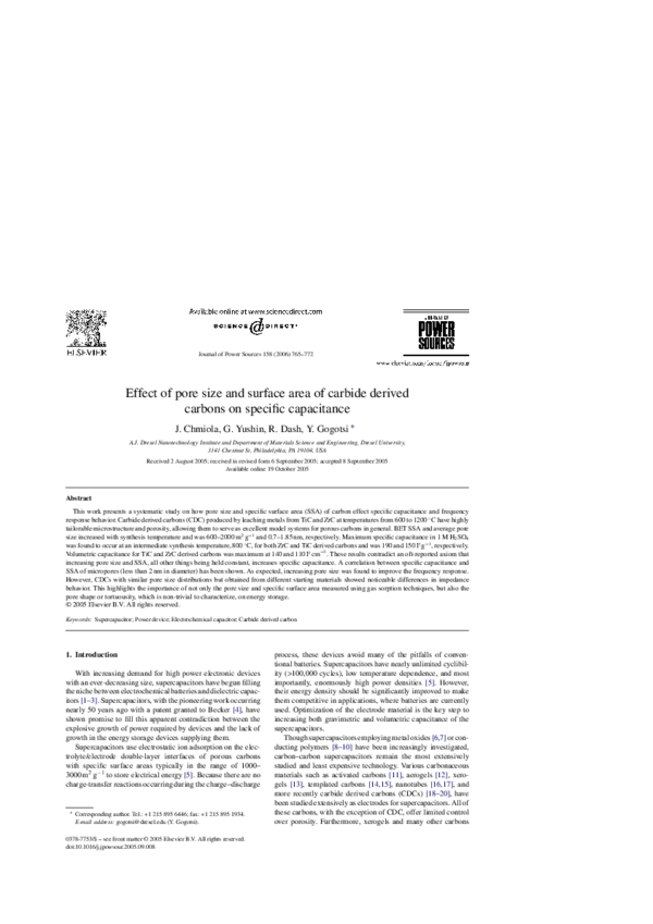 (PDF) Effect of pore size and surface area of carbide derived carbons ...