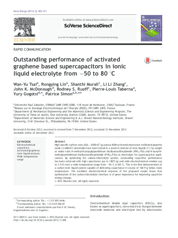 (PDF) Outstanding performance of activated graphene based ...