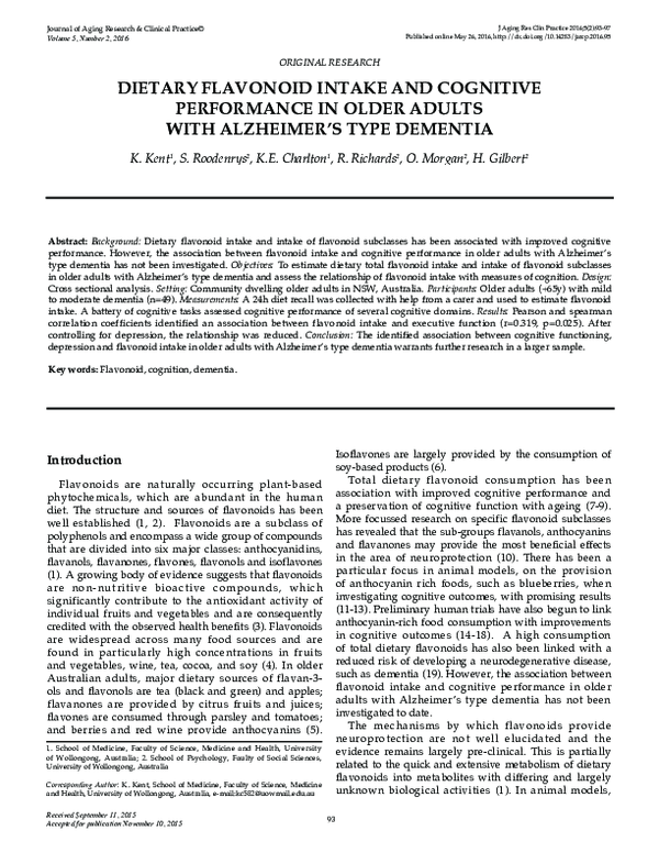 (PDF) DIETARY FLAVONOID INTAKE AND COGNITIVE PERFORMANCE IN OLDER ...