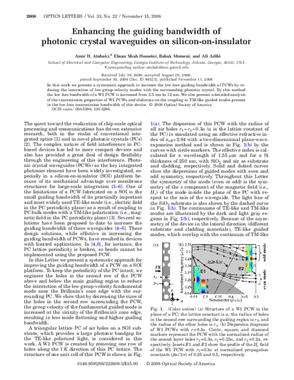 (PDF) Enhancing the guiding bandwidth of photonic crystal waveguides on ...