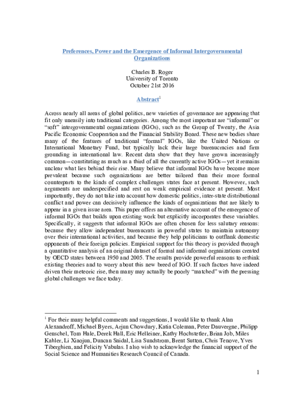 (PDF) Preferences, Power and the Emergence of Informal ...
