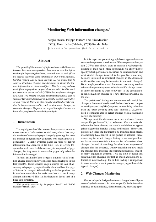 (PDF) Monitoring Web Information Changes
