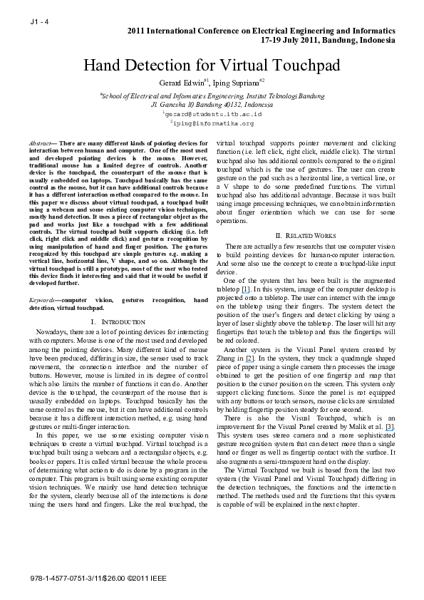 (PDF) Hand detection for virtual touchpad iping supriana Academia.edu