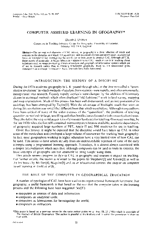 (PDF) Computer assisted learning in Geography