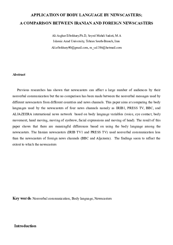 (DOC) Application of Body Language by News Casters.doc Seyyed Mahdi