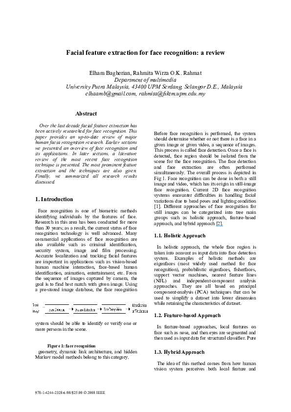 (PDF) Facial feature extraction for face recognition: a review