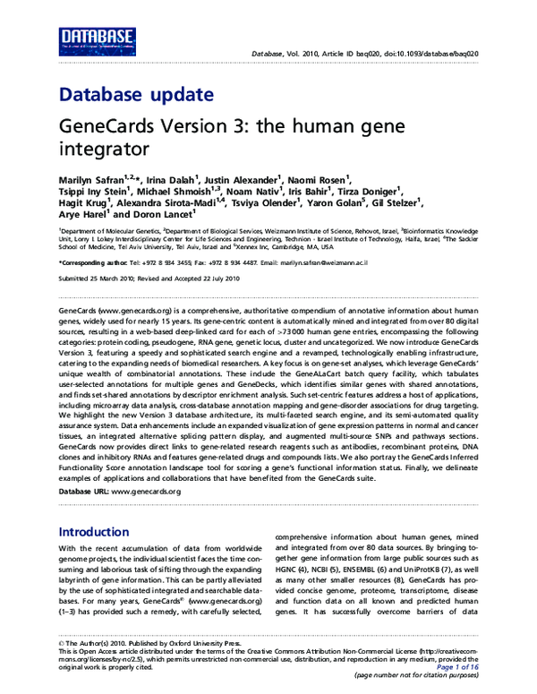 (PDF) GeneCards Version 3: the human gene integrator