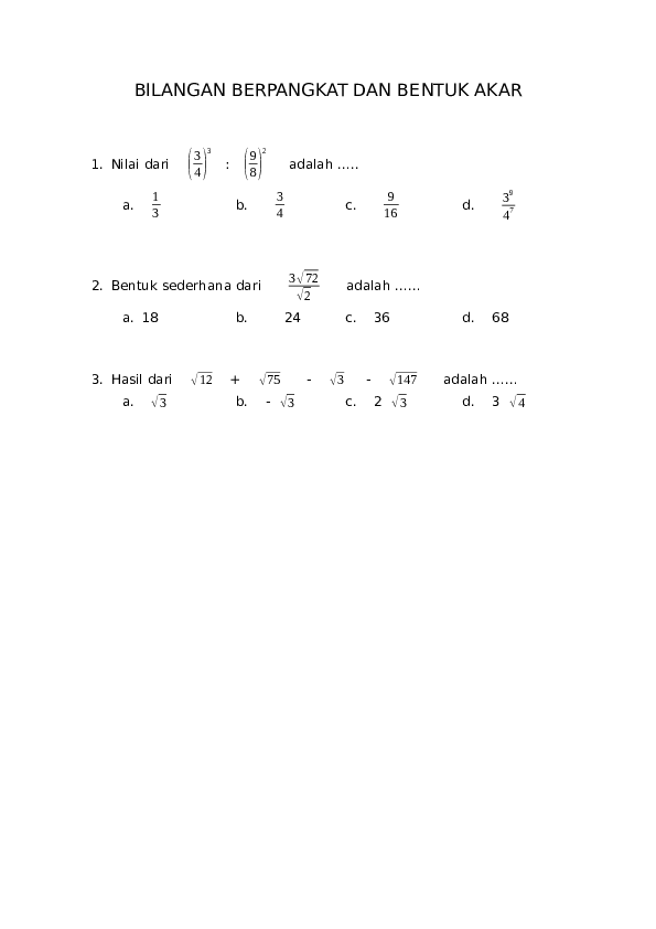 Nilai Dari 3 Akar 3 Akar pangkat 3 dari 3375.