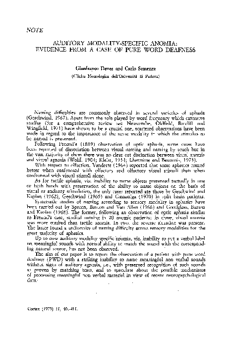 (PDF) Auditory modality-specific anomia: Evidence from a case of pure ...