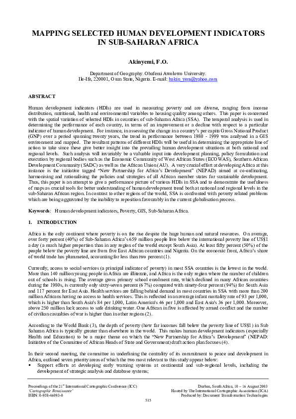 (PDF) Mapping Selected Human Development Indicators in SubSaharan Africa Felicia Akinyemi