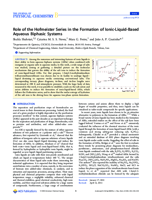(PDF) Role of the Hofmeister Series in the Formation of Ionic-Liquid ...